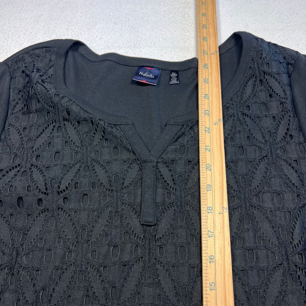 Rafaella Black Long Sleeve Textured Eyelet Top XL Pullover Blouse Gothic Stylish - Picture 4 of 8